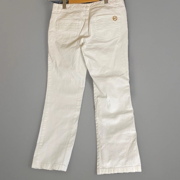 Michael Kors Women's jeans Sz 10 Stretch Bootcut White Jeans Gold Accents Preppy - Picture 2 of 10